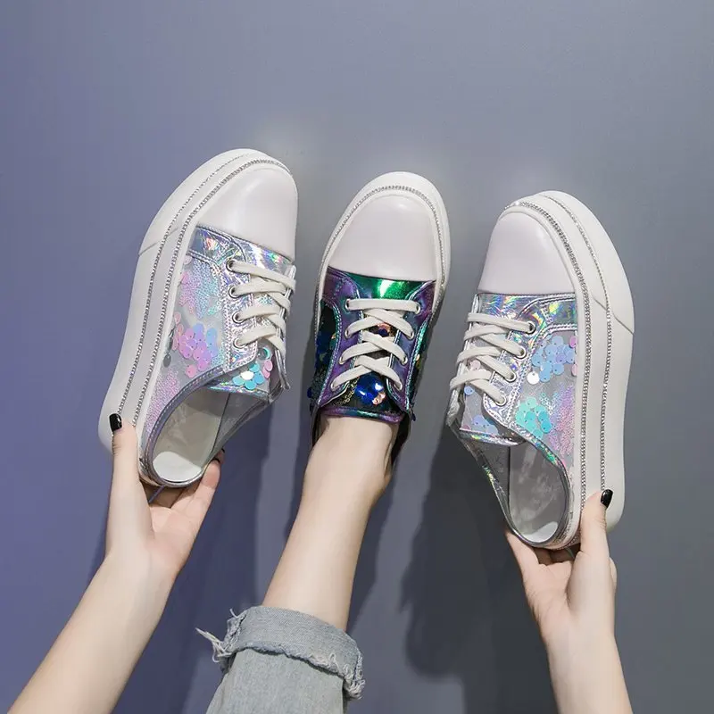 

Flat Shoes Female Med Cover Toe Woman's Slippers Slides Loafers Platform 2021 Summer Bling Cotton Fabric Shoes Slippers Flat Pla