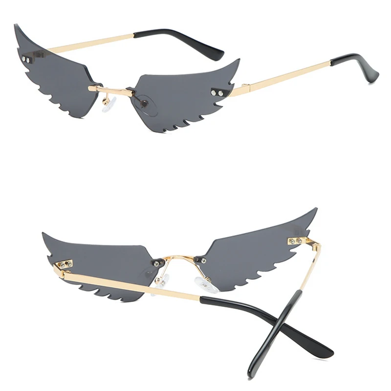 

6 Colors Women Men Rimless Wave Eyewear Luxury Trending Narrow Sun glasses Streetwear 2020 Fashion Fire Flame Sunglasses