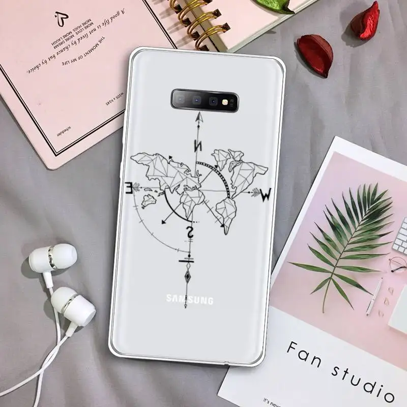 

Airplane world map line Phone Case Transparent For Samsung Galaxy A71 A21s S8 S9 S10 plus note 20 ultra