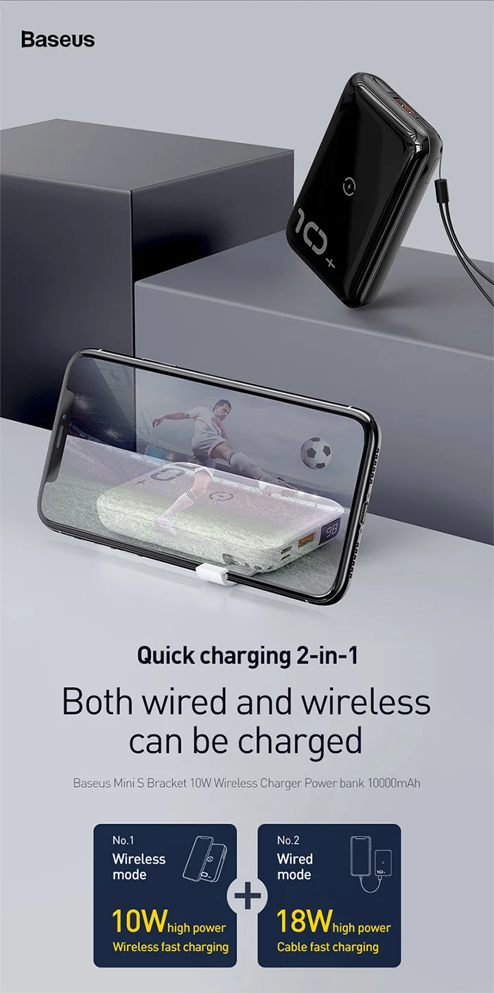 Baseus 10000mAh пауэр банк 10W QI беспроводная зарядка устройство и 18W проводное быстрое зарядное устройство PD+ QC3.0 повербанк для iPhone samsung huawei