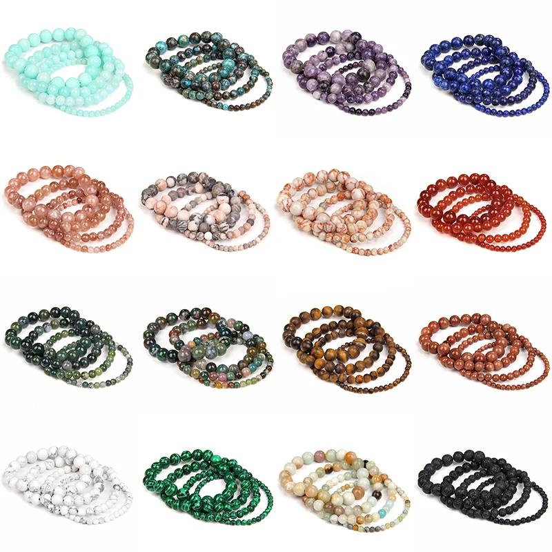 

Natural Stone Beaded Bracelets For Women Men 4 6 8 10MM Beads Green Turquoises Pink Zebra Elastic Rope Yoga Bracelet Meditation