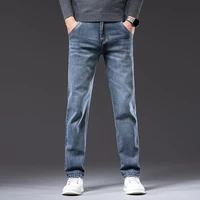 autumn new men regular fit stretch jeans classic style smoky gray fashion casual denim pants male brand trousers blue