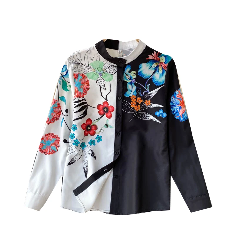 

Женская блузка с длинным рукавом, круглым вырезом и принтом