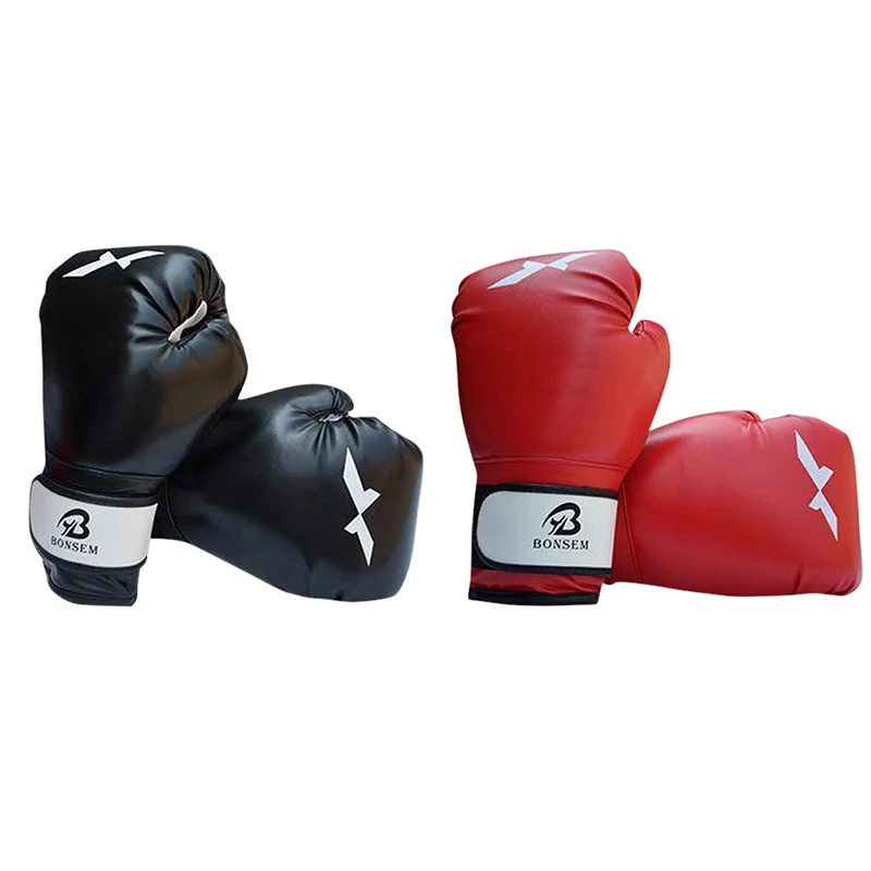 

Punching Mitten Muay Thai Boxing Gloves Equipment Boxer Accessory Black And Red Professional Traning PU Leather Boxing Gloves