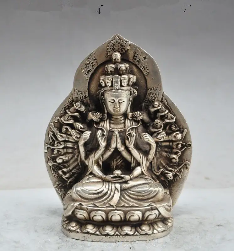 

tibet Buddhism fane Silver 1000 arm Kwan-Yin Guan Yin Bodhisattva buddha statue decoration metal handicraft