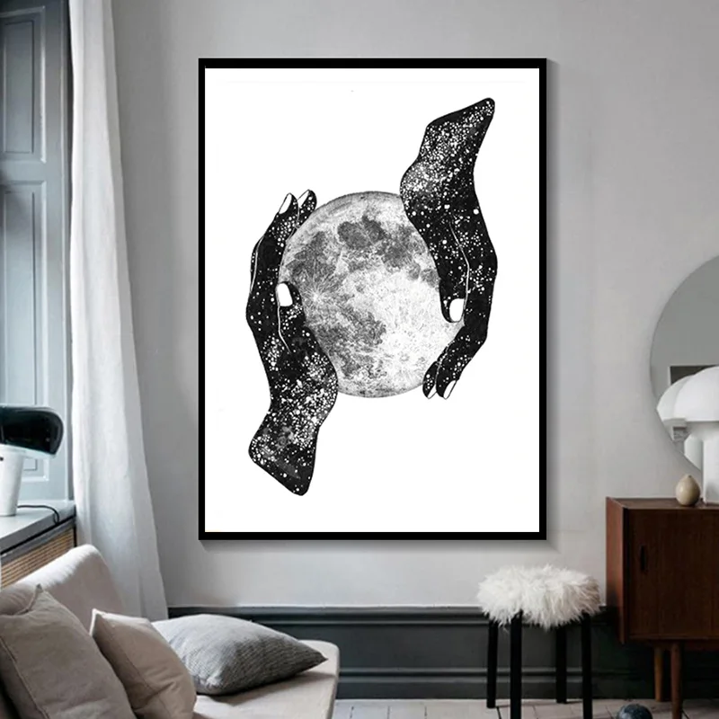 Современный простой Абстрактная живопись Wall Art Magic Of the Moon сверкающие руки принты