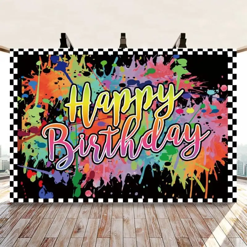 

Glow Happy Birthday Music Club Party Backdrop Photography Colorful Neon Lamp Banner Family Party Photo Background