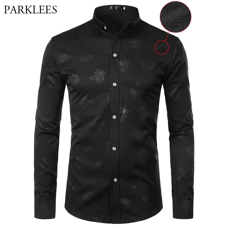 Рубашка мужская с цветочным принтом повседневная приталенная воротником
