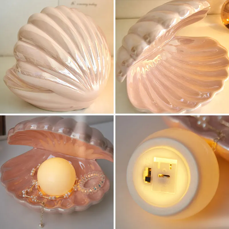 

LED Lights Home Office Decor Storage Key Accessory Holder Fresh Simple Sea Shell Shape Ceramic Ornaments Container Decorating