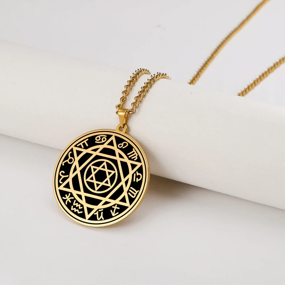 

Supernatural Star of David 12 Zodiac Constellation Pendant Necklace Gold Plated Stainless Steel Solomon Hexagram Chain Jewelry