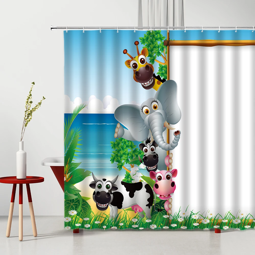 

Cartoon Animals Shower Curtain Funny Cute Pet Dog Pattern Polyester Washable Fabric Children Bathroom Curtains Set With Hook