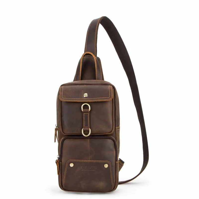 

Black Angel fashion mad horse cowhide chest crossbody bag leather multi-functional streetwear shoulder luxury designer handbag