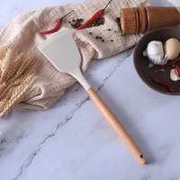kitchen utensils spatula for frying pan silicone wooden handle spoon shovel tools chef steak set light green fried egg supplies