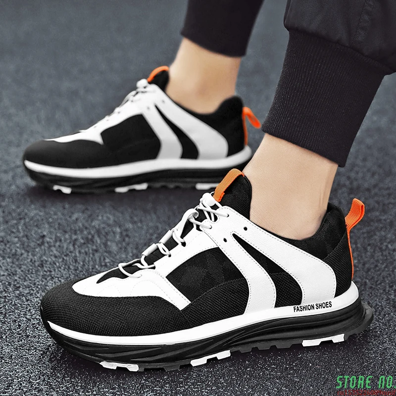 Черный белый цвет Мужские кроссовки 9908 светильник со шнуровкой из дышащей ткани