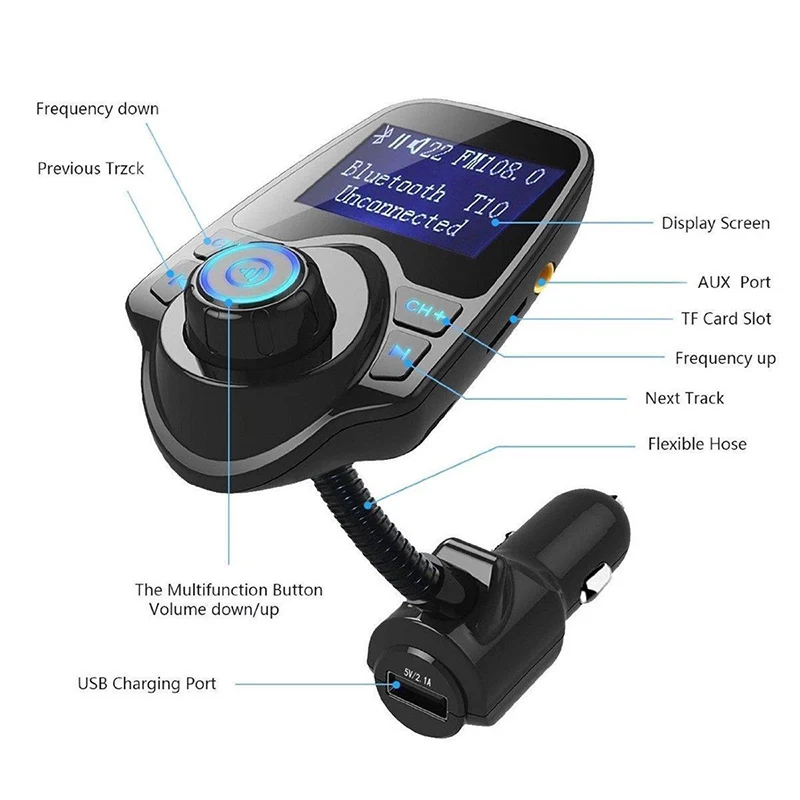 Автомобильный комплект с громкой связью, bluetooth, MP3-плеер, 1,44 дюймов, ЖК-дисплей, fm-передатчик, Авто bluetooth, Aux адаптер, 2.1A, USB зарядное устройство