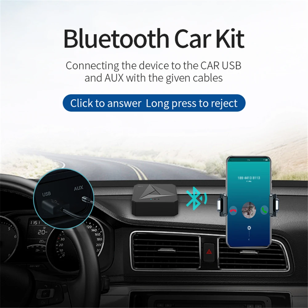 

Bluetooth 5.0 Receiver Transmitter 3.5mm A2DP/AVRCP Music Wireless Audio Adapter Handsfree Call Mic NFC Car Kit For TV Auto ON