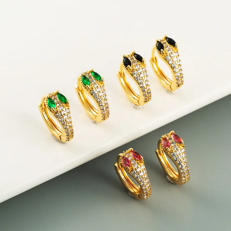 

New Fashion Snake Two Tone Hoop Earrings Shiny Crystal Zircon Stone Inlay Huggies Charming Ear Piercing Jewelry For Women Gifts