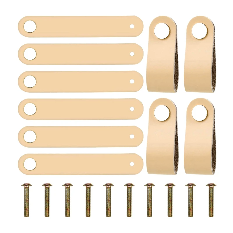 

10 Pcs Leather Furniture Handle Leather Drawer Handles With 2.2 Cm Screws For Modern Style Drawer Furniture Cupboard
