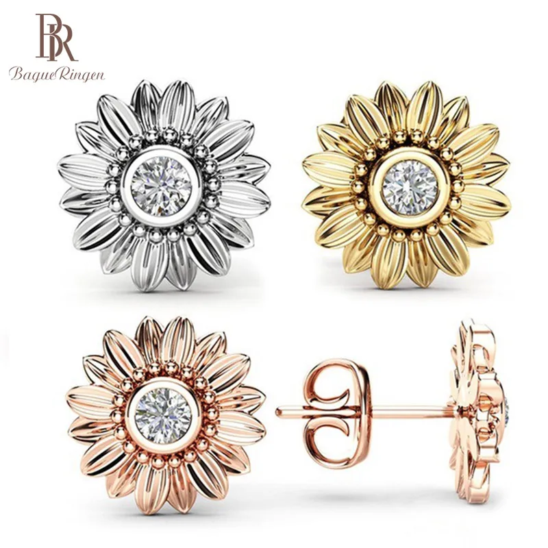 Bague Ringen, 3 цвета, на выбор, серьги-гвоздики, нежный цветок, серьги для женщин, Подсолнух, серебро, 925, ювелирное изделие с кристаллами, для свадьбы
