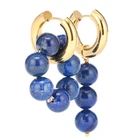 Женские серьги-кольца из нержавеющей стали с натуральным камнем, с бусинами из лазурита, аксессуары для друзей