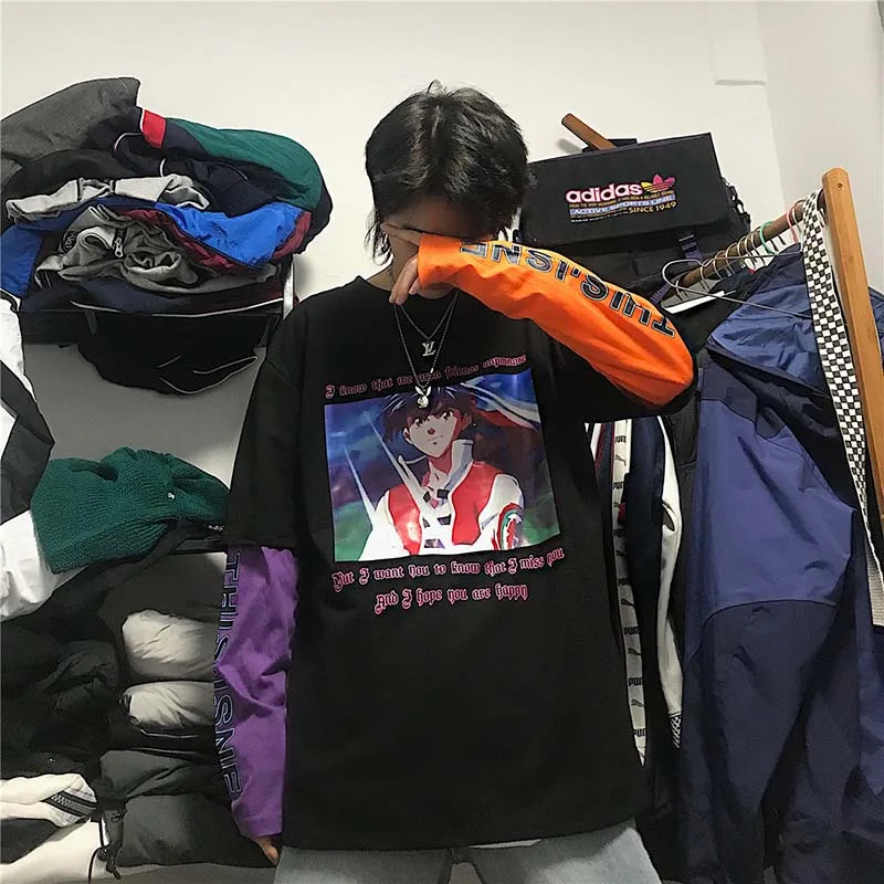 21319x NiceMix Harajuku футболка женская поддельная 2 шт. принт японский Fujiang Ужасы комиксы длинный рукав рубашка Женская Vetement Femme - Цвет: 21319x