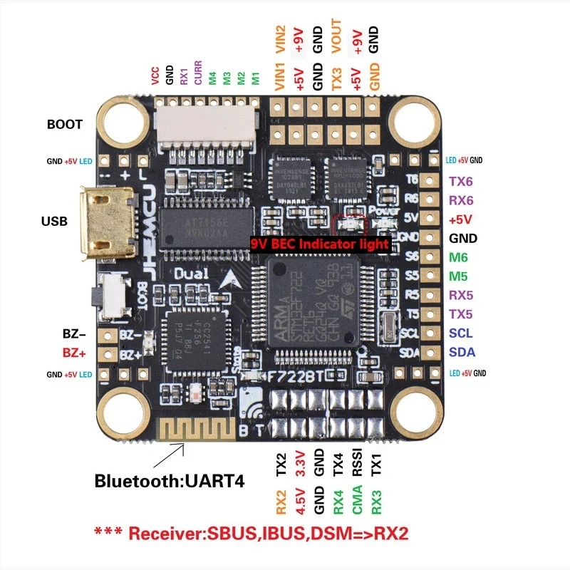 

JHEMCU F7BT Stack 2-6S F722 Dual Gyro 5V/ 8V Bluetooth Flight Controller 40A/55A BLHeli_32 4in1 Brushless ESC for FPV 4/6S Drone