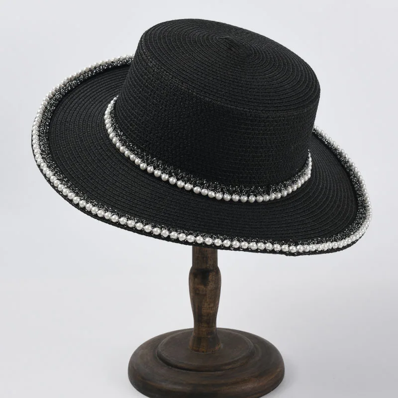 

2021 New Summer Women Hats Sequin Visor Cap Brim Jazz Travel England Pearl Beach Caps Straw Hat Women Casual Panama Sun Hat