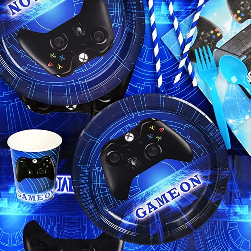 

New Gamepad Theme Disposable Tableware Set Video Game Controller Napkin Paper Cup Plate Kids Party Supplies Decorations Supplies