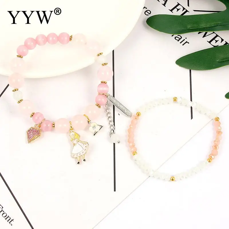 Браслеты женские с кристаллами милая эластичная цепочка изображением кошки