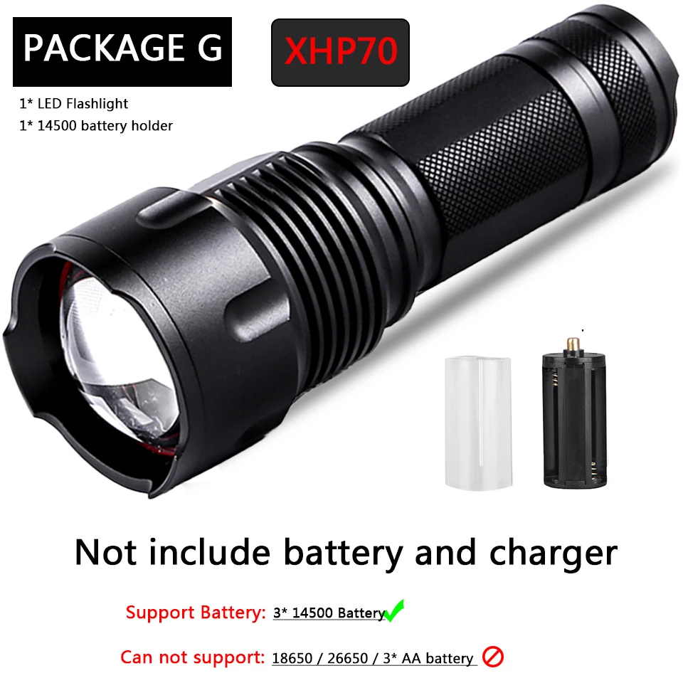 Cree XHP70 XHP50 XM-L2 U3 XM-L T6 светодиодный вспышка светильник Водонепроницаемый фонарь с приближением, Мощность 26650 18650 14500 АА перезаряжаемая батарея светильник - Испускаемый цвет: Package G