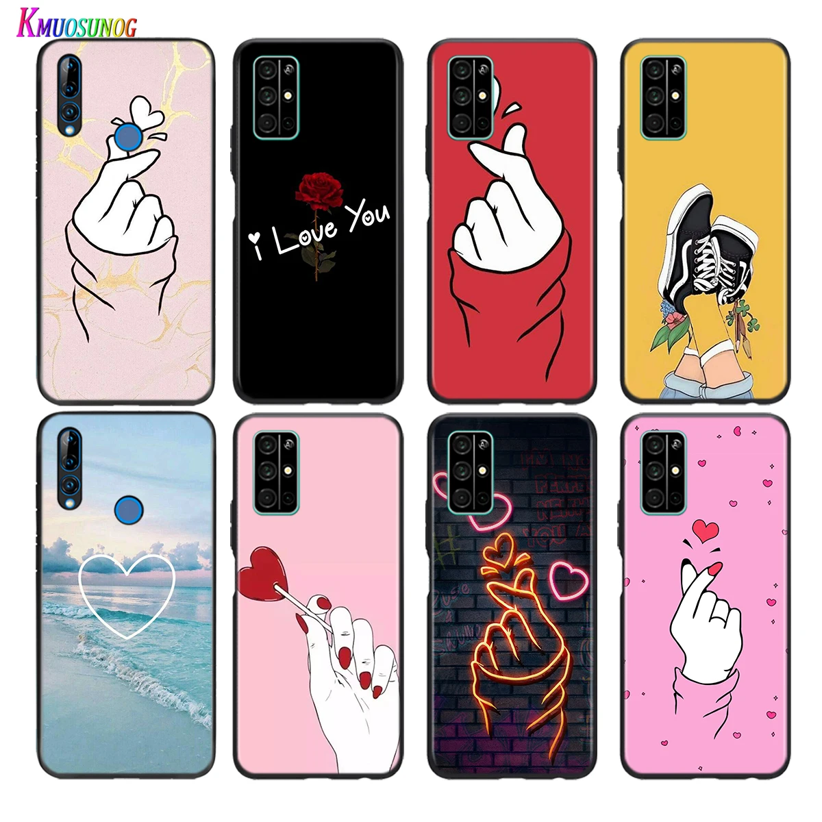 

Soft Black Cover Love on the finger kpop heart For Honor 30 30S V30 V20 9N 9S 9A 9C 20S 20E X10 20 7C Lite Pro Plus Phone Case