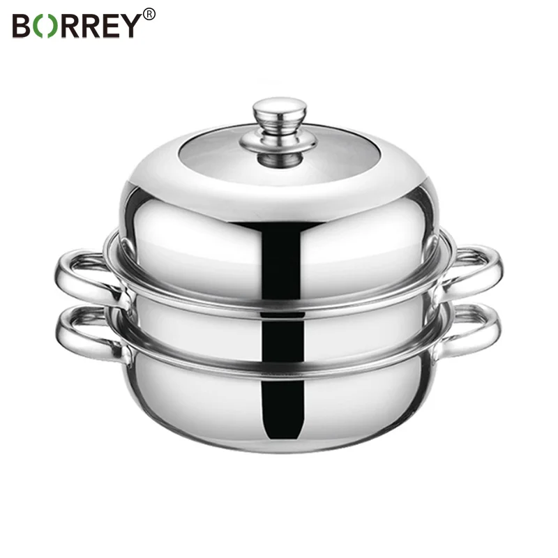 

BORREY Stainless Steel Steamer Pot Soup Pot Steamer Basket Double Boiler 3 Layers Pot Steamer Induction Cooker Metal Steamer Pan