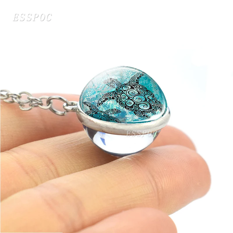Океанское ювелирное ожерелье со стеклянным шариком Морская звезда Черепаха Морская раковина Осьминог подвеска-Дельфин синее Морское ожерелье Сфера кристалл кулон
