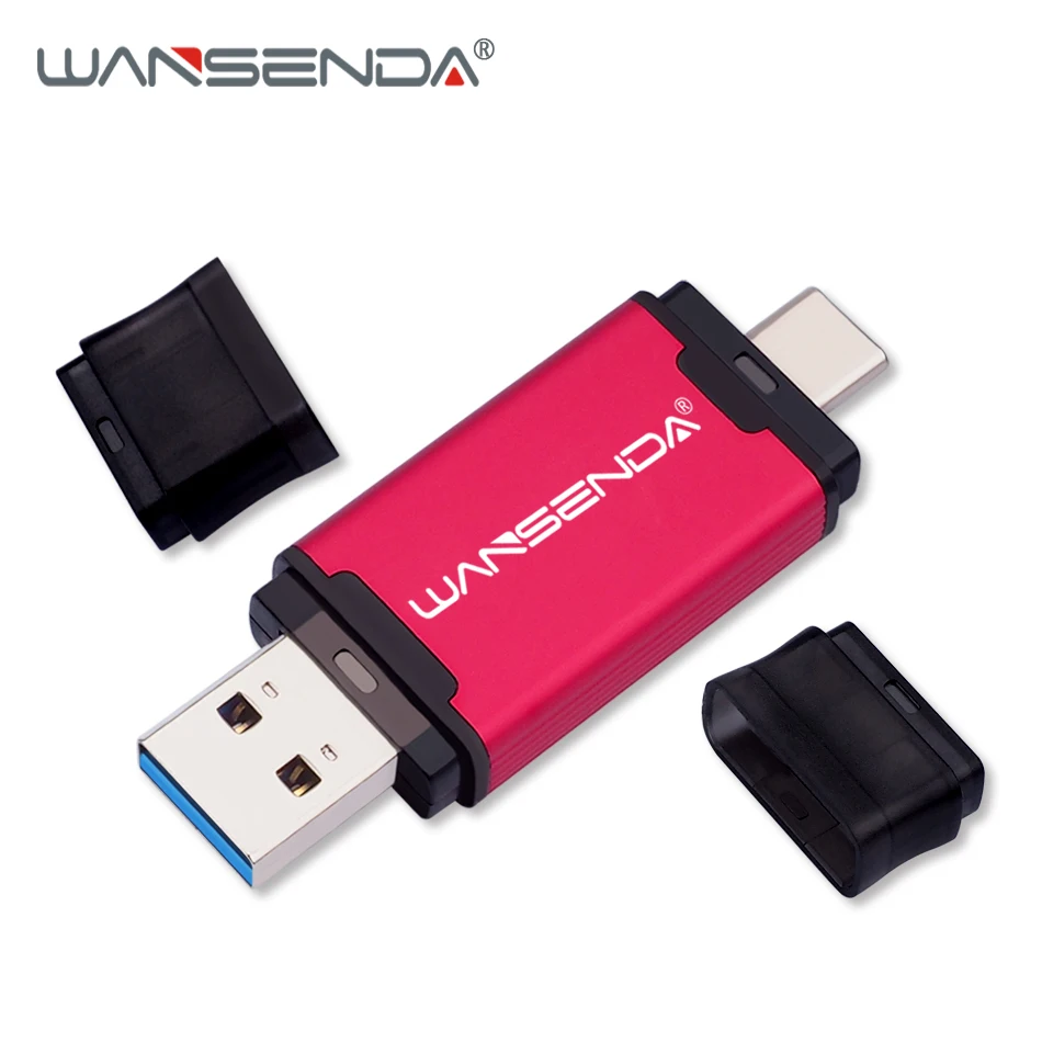 Красный Горячая WANSENDA, 2 в 1, TYPE-C, USB 3,0, USB флеш-накопитель, металлический флеш-накопитель, 16 ГБ, 32 ГБ, 64 ГБ, 128 ГБ, 256 ГБ, 512 ГБ, флеш-накопитель, USB флешка - Цвет: Красный