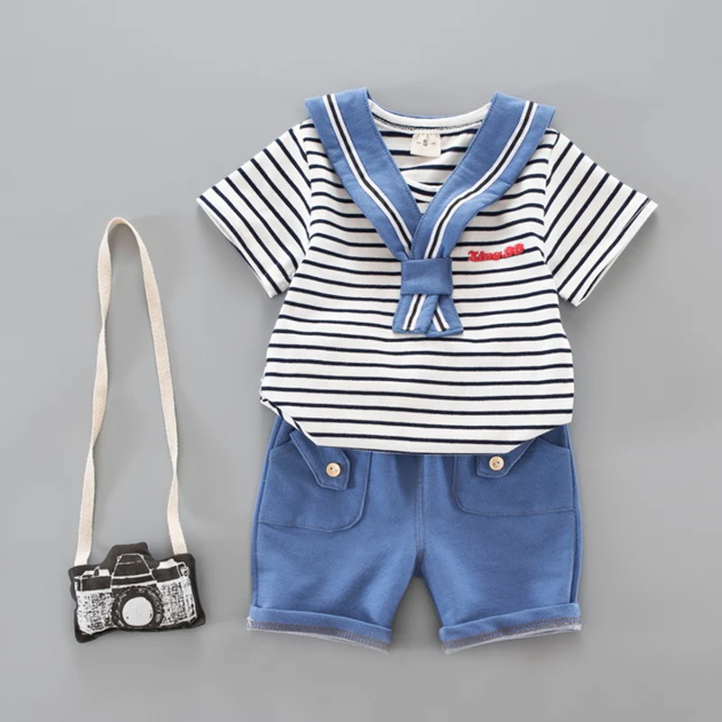 Bear Leader Boys Clothes 2020 Summer Navy Style Toddler Boy Striped T-shirts+Shorts 2Pcs Set for Children Clothing |