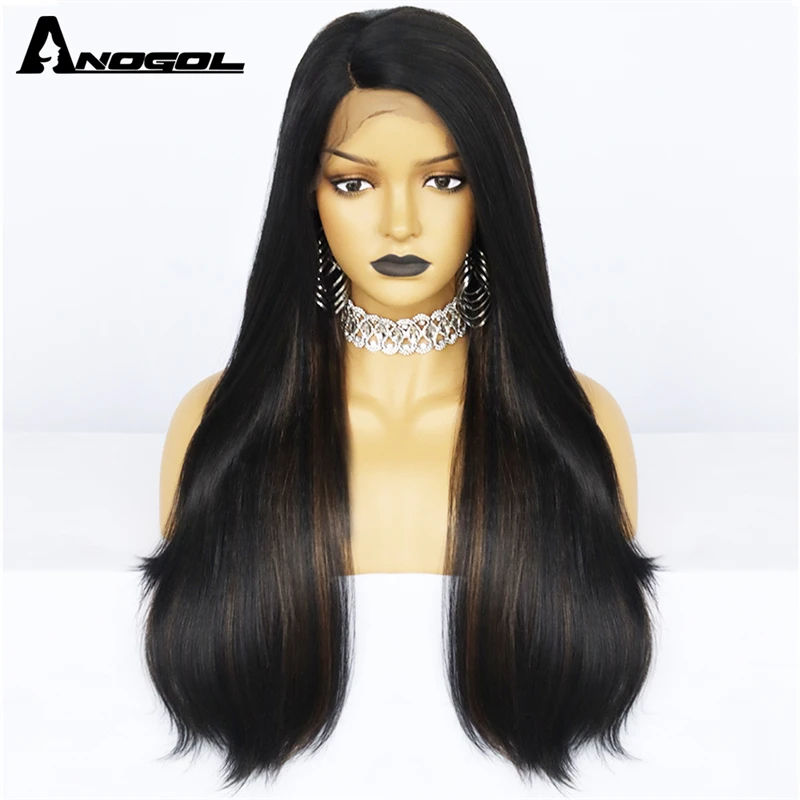 ANOGOL Short Straight Bob Wigs High Temperature Fiber Free Part 613 Blonde  Synthetic Hair Lace Front Wigs for Women