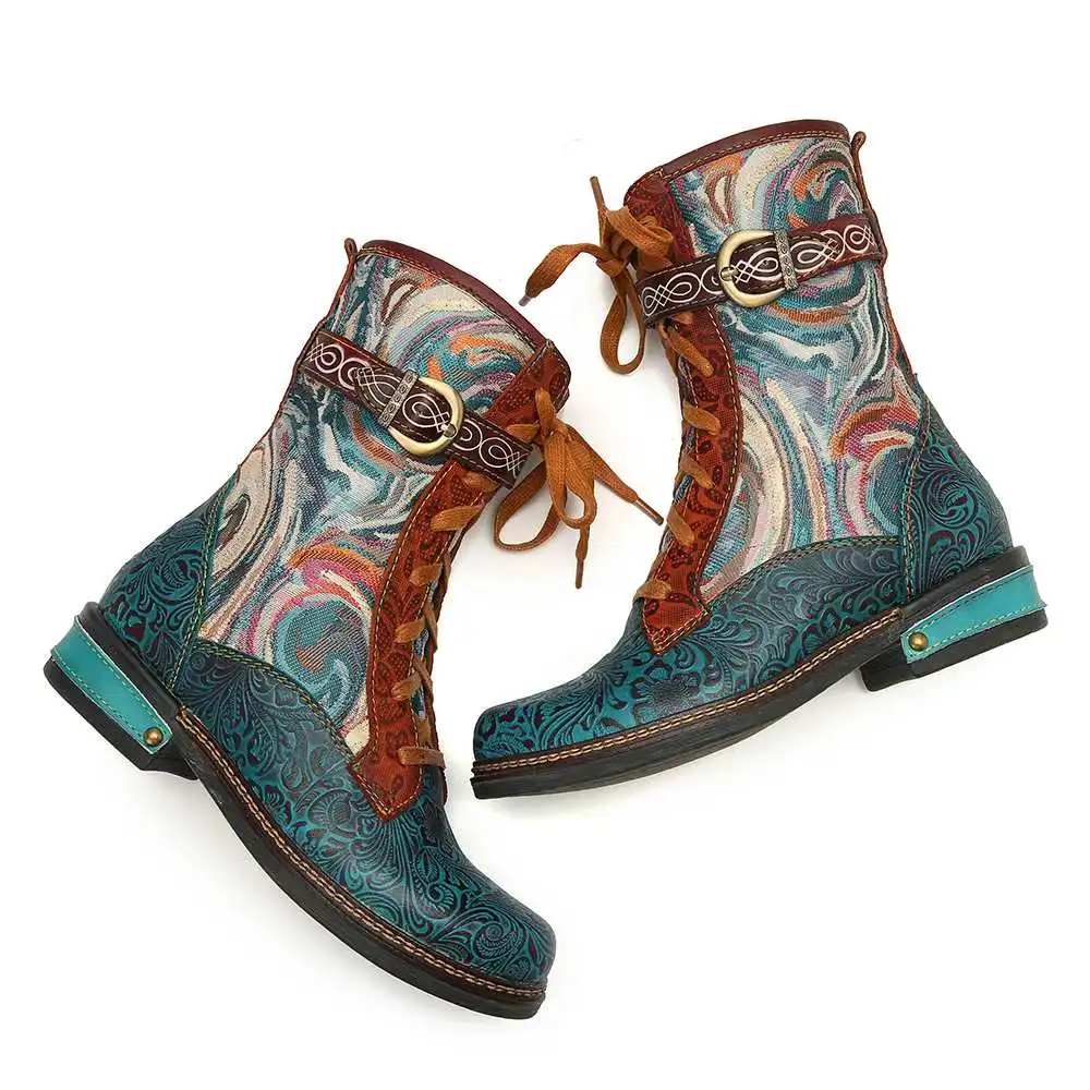 SOCOFY/Botas Mujer; короткие ботинки из тисненой натуральной кожи на плоской подошве со шнуровкой на молнии; женская обувь; женская зимняя обувь