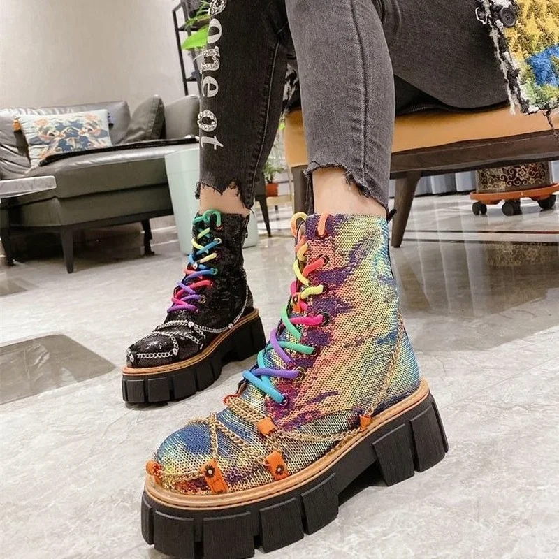 

Женские мотоциклетные ботильоны Martens, черные кожаные ботинки на платформе, с круглым носком, на шнуровке, Размеры 35-45, Осень-зима 2019