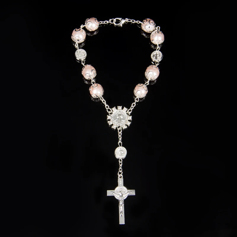 

Bracelet Imitation Pearl Beads Catholic Rosary Catholic Holy Communion Cup Gift Cross Crucifix Pendants Bracelet Alloy Jewelry