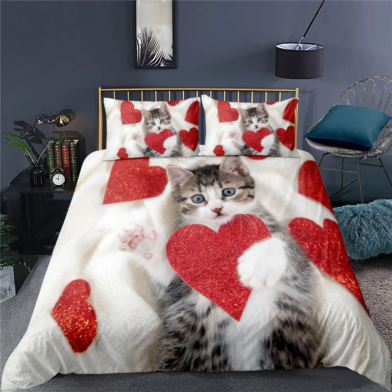 

Домашний текстиль Роскошные 3D кошачий принт 2/3 шт. удобные пододеяльник наволочка постельное бельё один Queen и King EU/US/AU Размеры