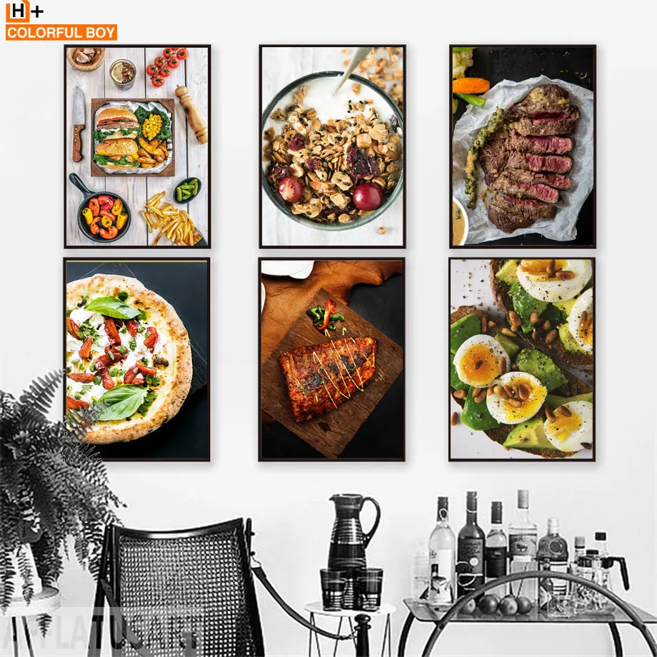 

Pizza Steak Lemon Orange Salad Kitchen Decor Nordic Posters And Prints Wall Art Canvas Painting Wall Pictures For Living Room
