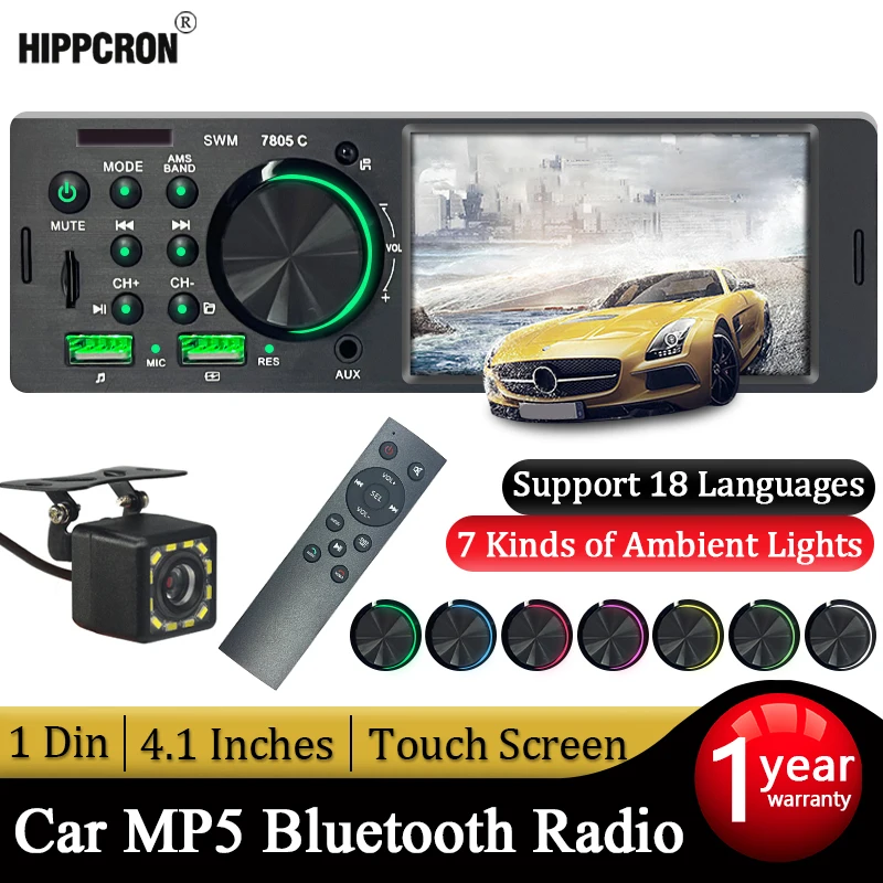 Autoradio 1 din Car Bluetooth Stereo Mp5 Player 4.1” Touch Screen With Remote Control AUX/USB/TF Fast Charging Audio Radio | Автомобили