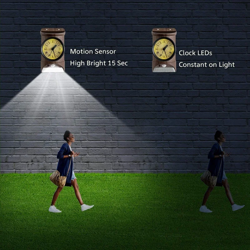 

Solar Motion Sensor Light Outdoor,Wireless Lights with Clock Vintage Tree Pattern,Solar Deck Lights for Fence,Wall,Yard