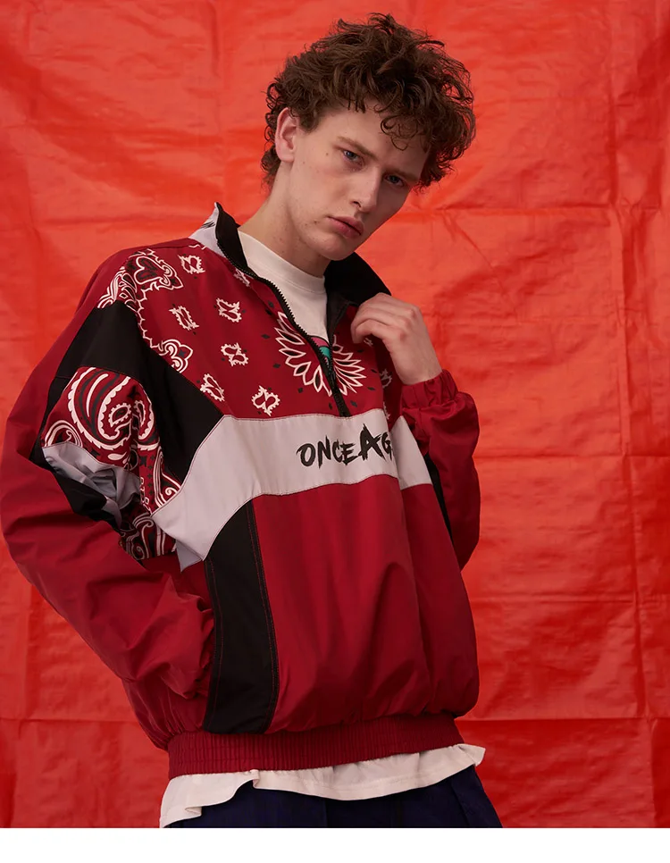 

Vintage Harajuku Pullover Jackets Hip Hop Floral Print 2020 Autumn Zip Windbreaker Jacket Patchwork Streetwear Oversized Flowers