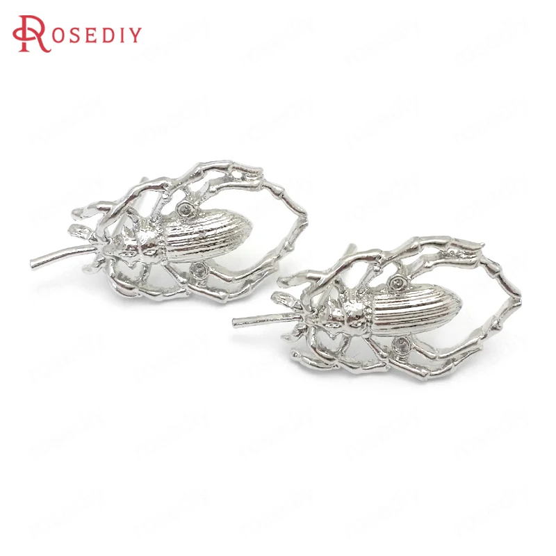 Platinum Color 4 шт. 23*13 мм 24K позолоченные латунные штифт с насекомым серьги Diy ювелирные изделия серьги аксессуары - Цвет: Platinum Color