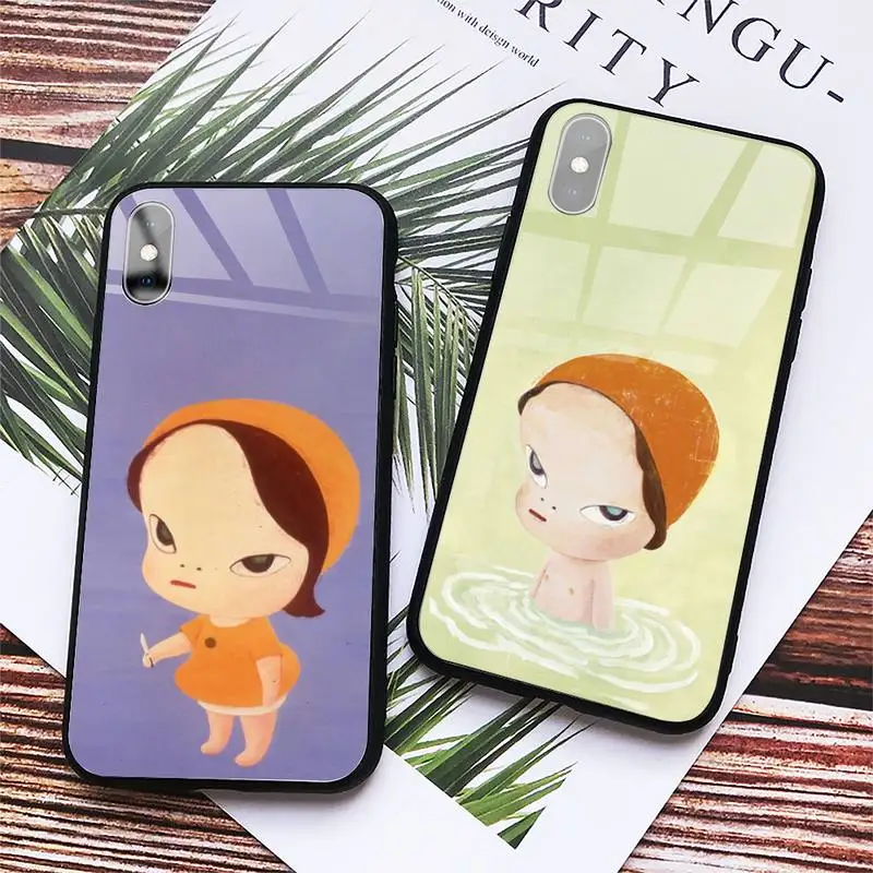 

Yoshitomo Nara cartoon cute girl Phone Case Tempered glass For iphone 6 7 8 plus X XS XR 11 12 13 PRO MAX mini