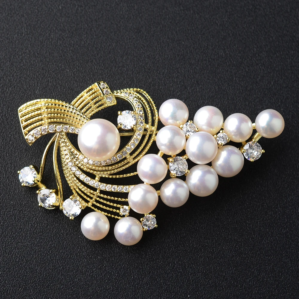 Брошь с жемчугом 55x33 мм, покрытая 18-каратным золотом, брошь в форме звезды с кристаллами в форме винограда