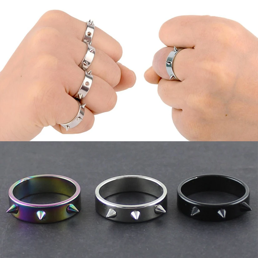 

Self-defense Rivet Punk Rings Women and Men Retro Stainless Steel Jewelry Steampunk Thorn Thumb Ring Gift for Men
