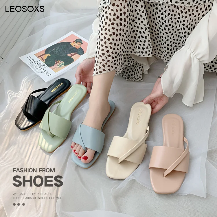 

Slippers Women 2021 New Summer Fashion Set Toe Sandals Flat Bottom Casual Beach Solid Color Comfort Slippers