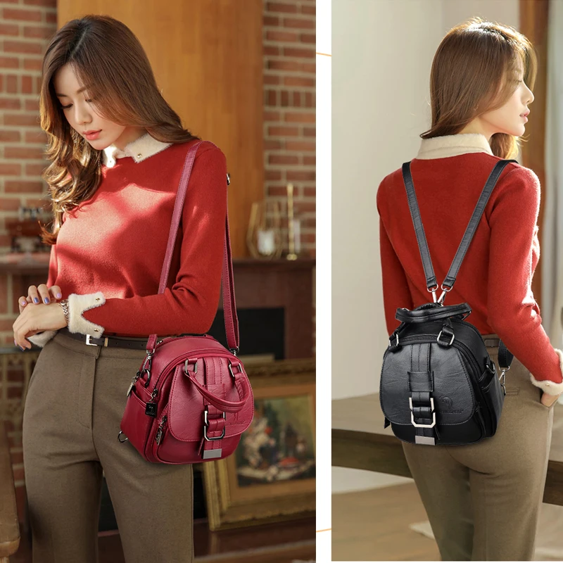 

Designer Backpack Women PU Leather Retro Mochila Mujer Mini Multifunction Anti Theft Soft Shoulder Handbag Crossbody Bag Small
